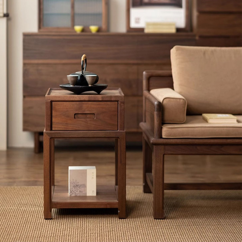 Modern Minimalist Golden Teak Small Square Side Table