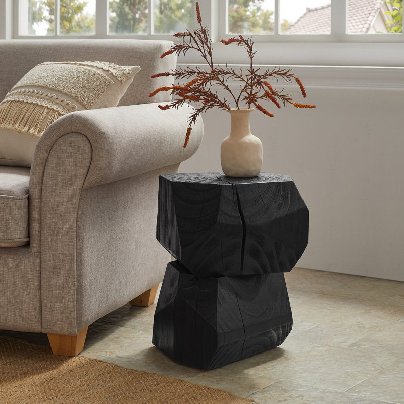 Irregular Solid Wood End Table, Black