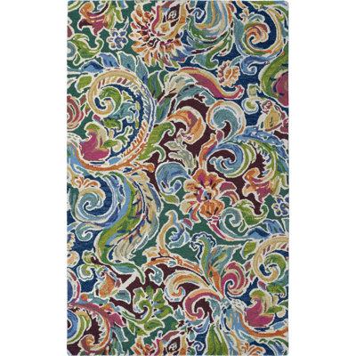 Soiree Floral Handmade Tufted Wool Burgundy/Blue/Green Area Rug