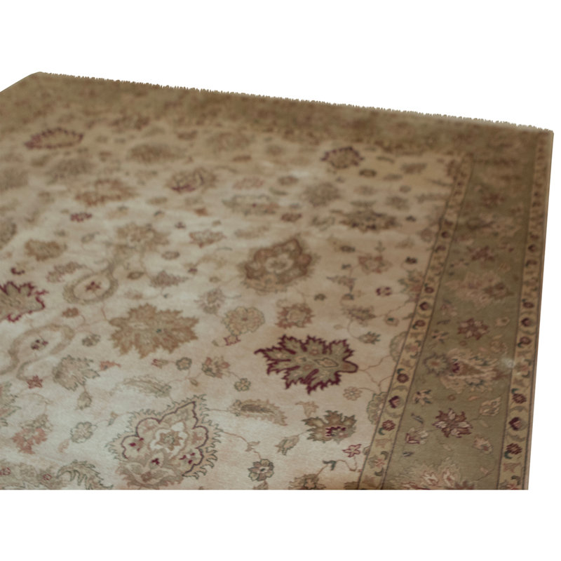 Tapis beige et vert noué à la main de haute qualité