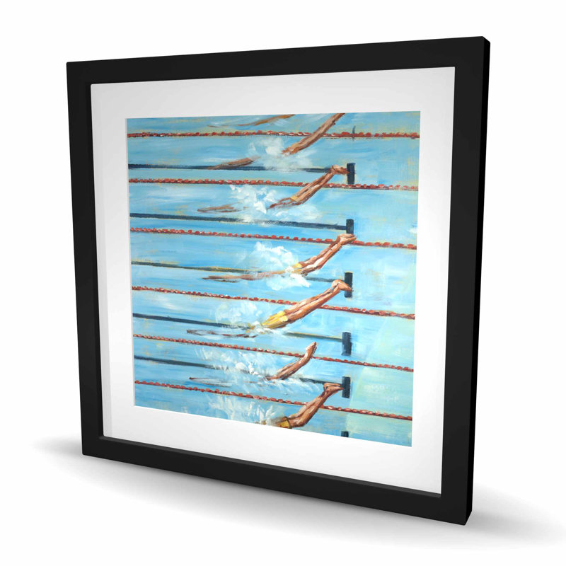 «Olympic Swimmers - Sports & Games Woman», reproduction d'art encadrée, H 24 po x l 24 po, Noir