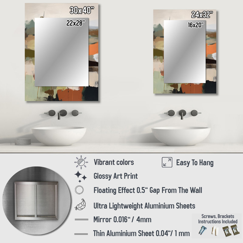Green And Beige Transcending Reality III - Abstract Painting Wall Mirror, Modern Decorative Mirror, Printed Metal Art