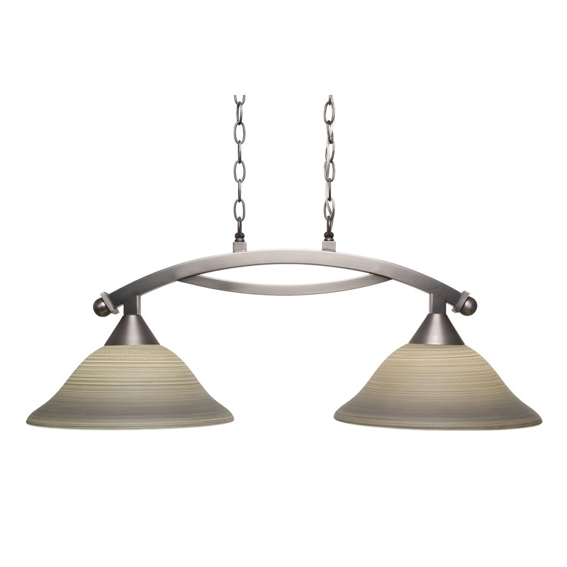 Luminaire pour îlot de cuisine 2 lumières avec verre de lin 12 po Eisenhauer, Nickel brossé, Gris