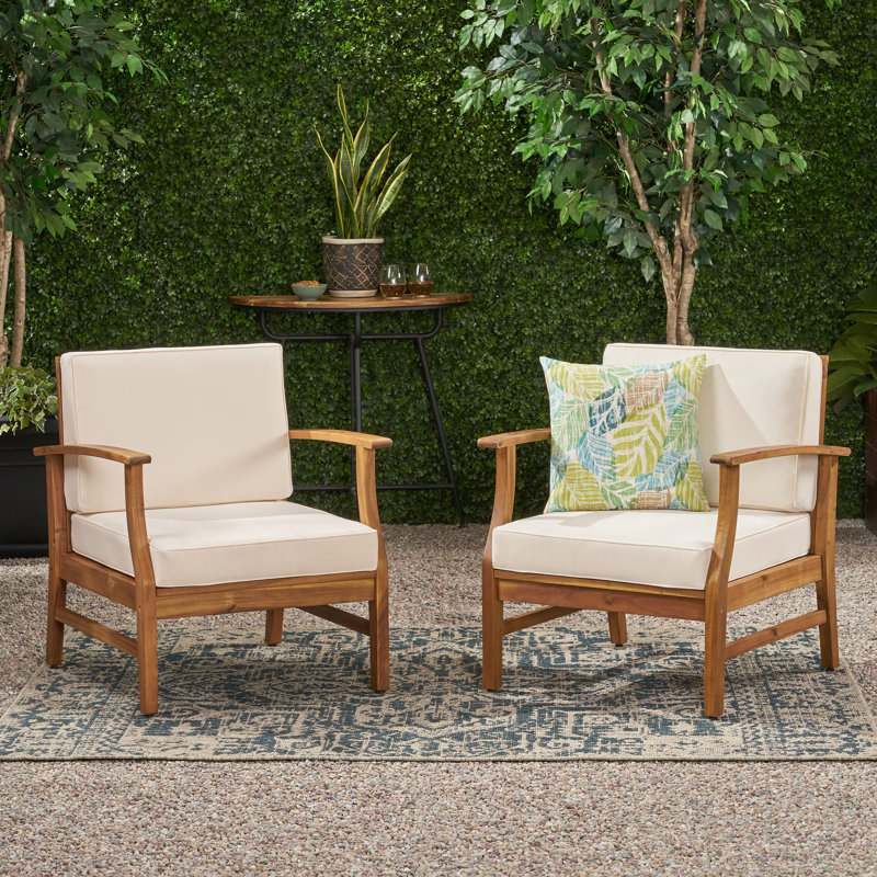 Chaise de patio avec coussins Tavares, Crème, crème, Teck