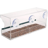 Clear Acrylic Window Bird Feeder - With Drain Holes | Anti-fall Very Sturdy Durable | Super Strong Suction Cups | Removable Tray Makes East To Fill And Clean | With Padded Grip On The Seed Tray