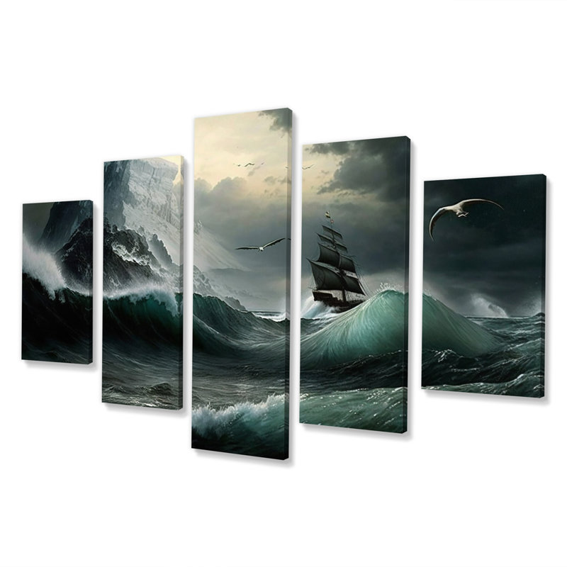 Alliana - impression d'art mural vagues côtières - 5 panneaux