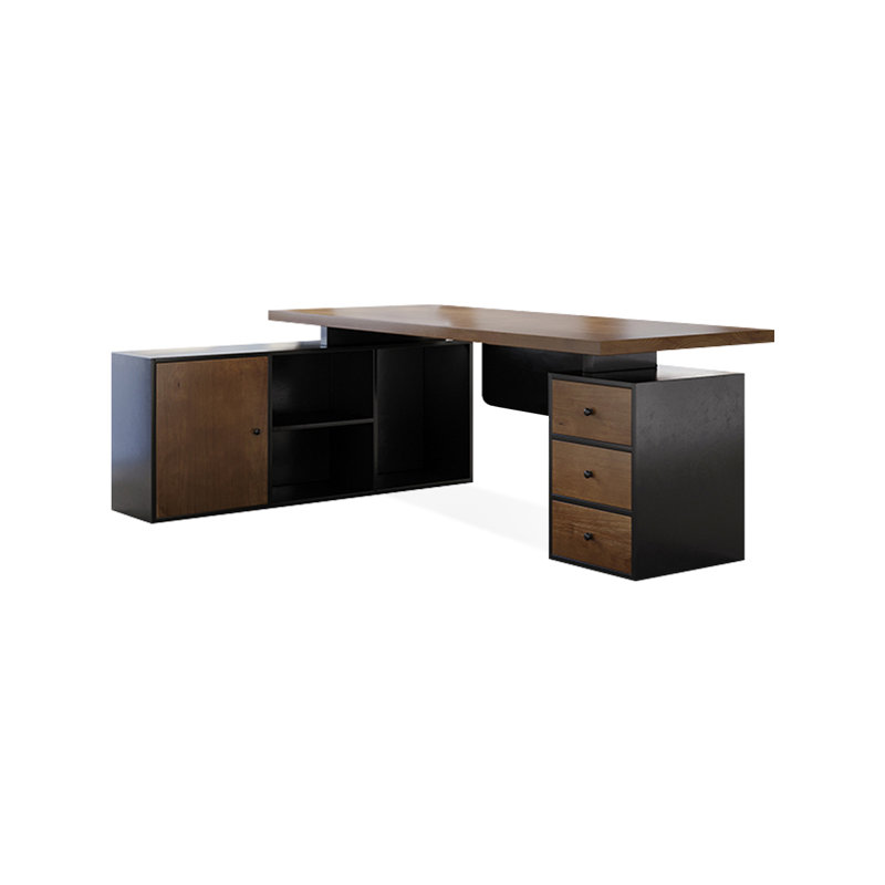 Walnut Rectangular Solid Wood desks, Left Hand Return, 29.53" H x 62.99" W x 27.56" D