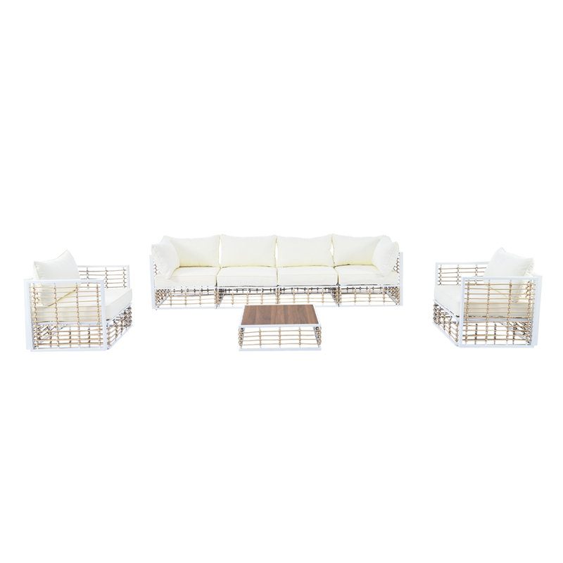 Ensemble de canapé modulaire de patio en métal 7 pièces Modern Minimalist, White