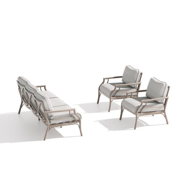 Lamando 3 Pieces Patio Aluminum Conversation Seating Group With Olefin Cushions For 5 Person