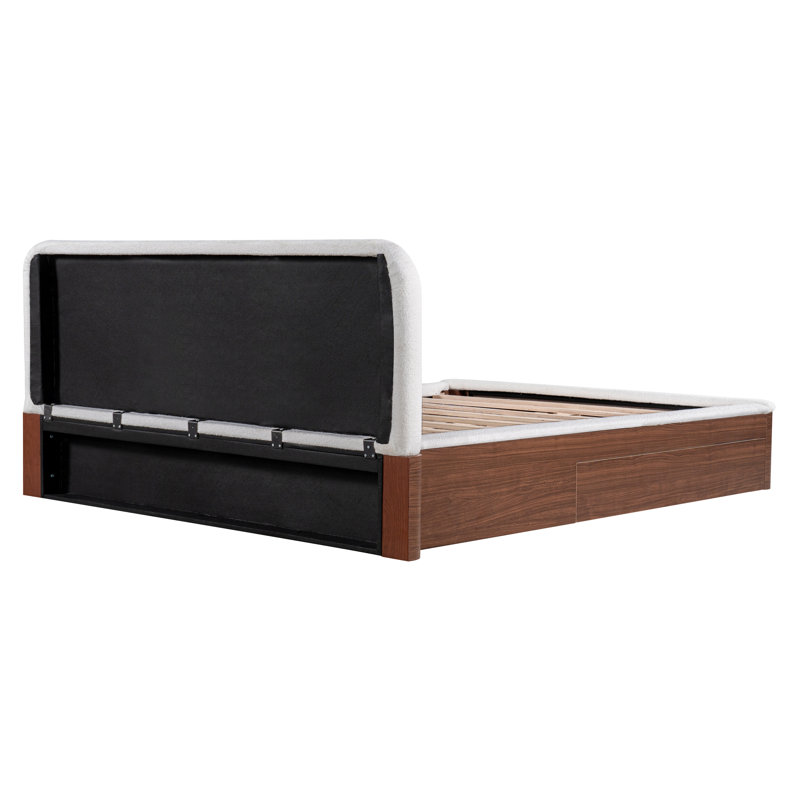 Lit plateforme tapissier Seabrook Modern, Grand lit, Tissu blanc / espresso
