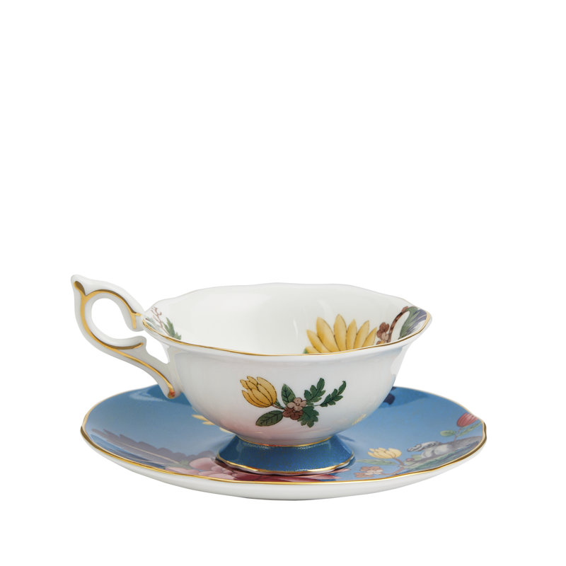 Sapphire Garden Fine Bone China Teacup & Saucer with Floral Print