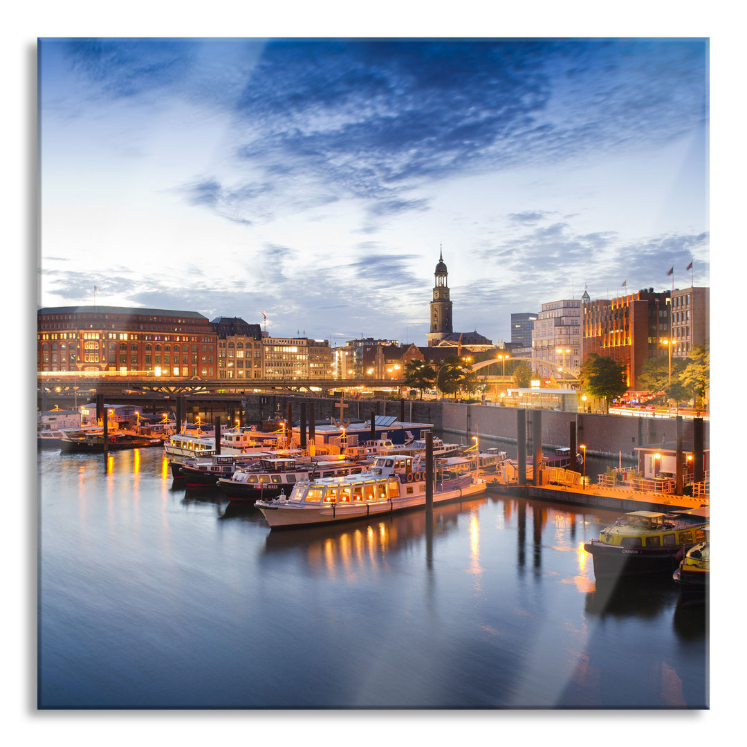 Glasbild Hamburger Hafen am Abend