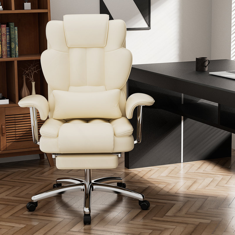 Office Chair, Big And Tall Executive Office Chair With Footrest, Leather Computer Chair, Ergonomic Reclining Chair High Back