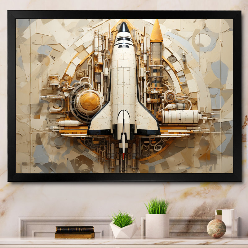 Navette spatiale rétro voyage cosmique, H 30 po x l 40 po x P 1,5 po, Cadre simple noir