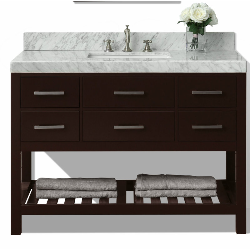 Elizabeth 48'' W Single Vanity, White/Brushed Nickel, Carrara White Marble