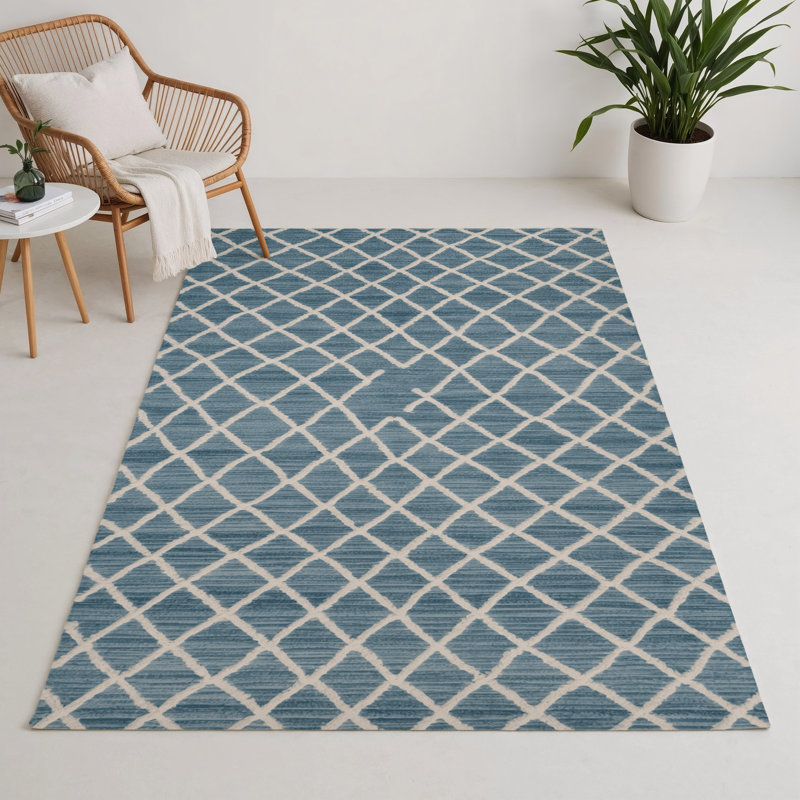 Tapis bleu intérieur et extérieur Trellis, Rectangle 5 pi x 7 pi