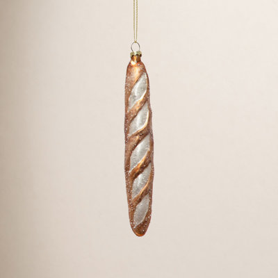 Hand-Painted Glass French Baguette Ornament with Glitter