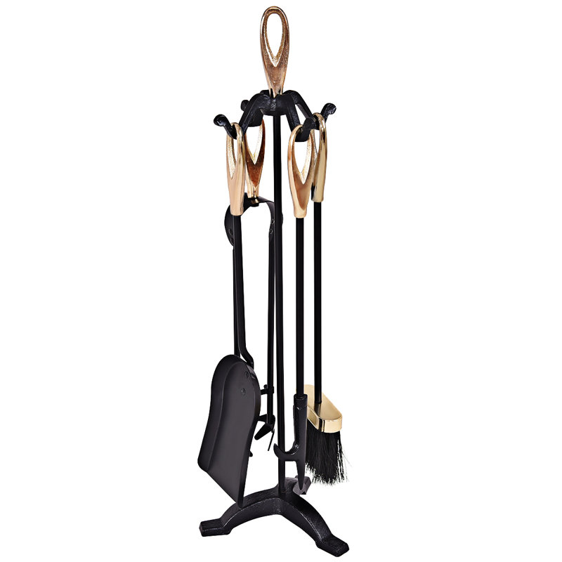 Mcinnis Iron Fireplace Tool Set, Gold/Black
