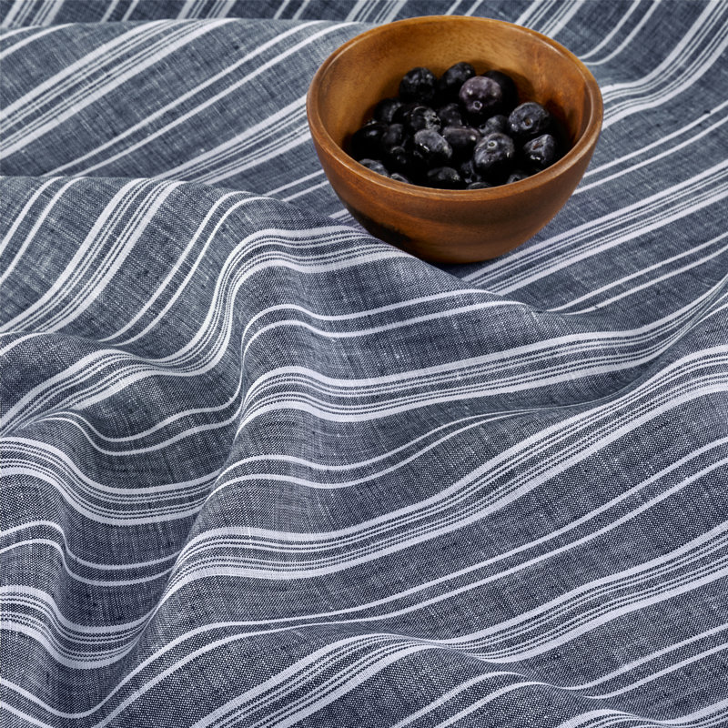 100% Pure Linen Table Throw - Chelsea Stripe, Chelsea Stripe, Navy/White