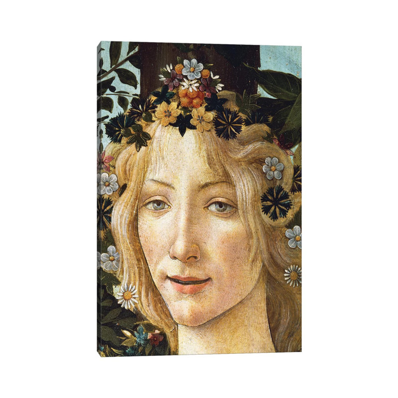 The Face Of Flora, Detail Of The Allegory Of Spring, C.1477-1490 by Sandro Botticelli - Wrapped Canvas Painting