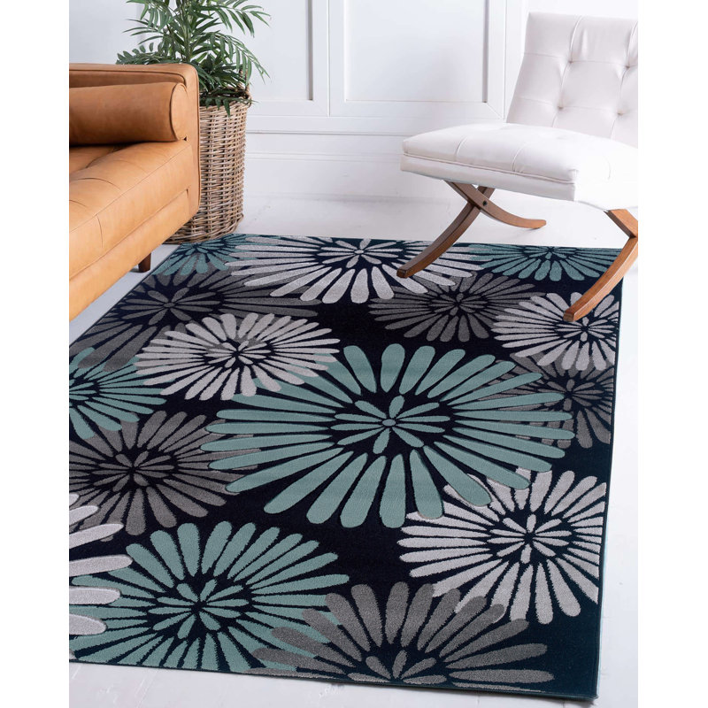 Tapis noir / turquoise Laurel, Rectangle 8 pi x 10 pi 3 po