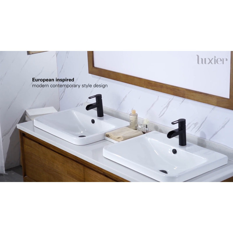 White Ceramic Rectangular Drop-In Bathroom Sink with Overflow