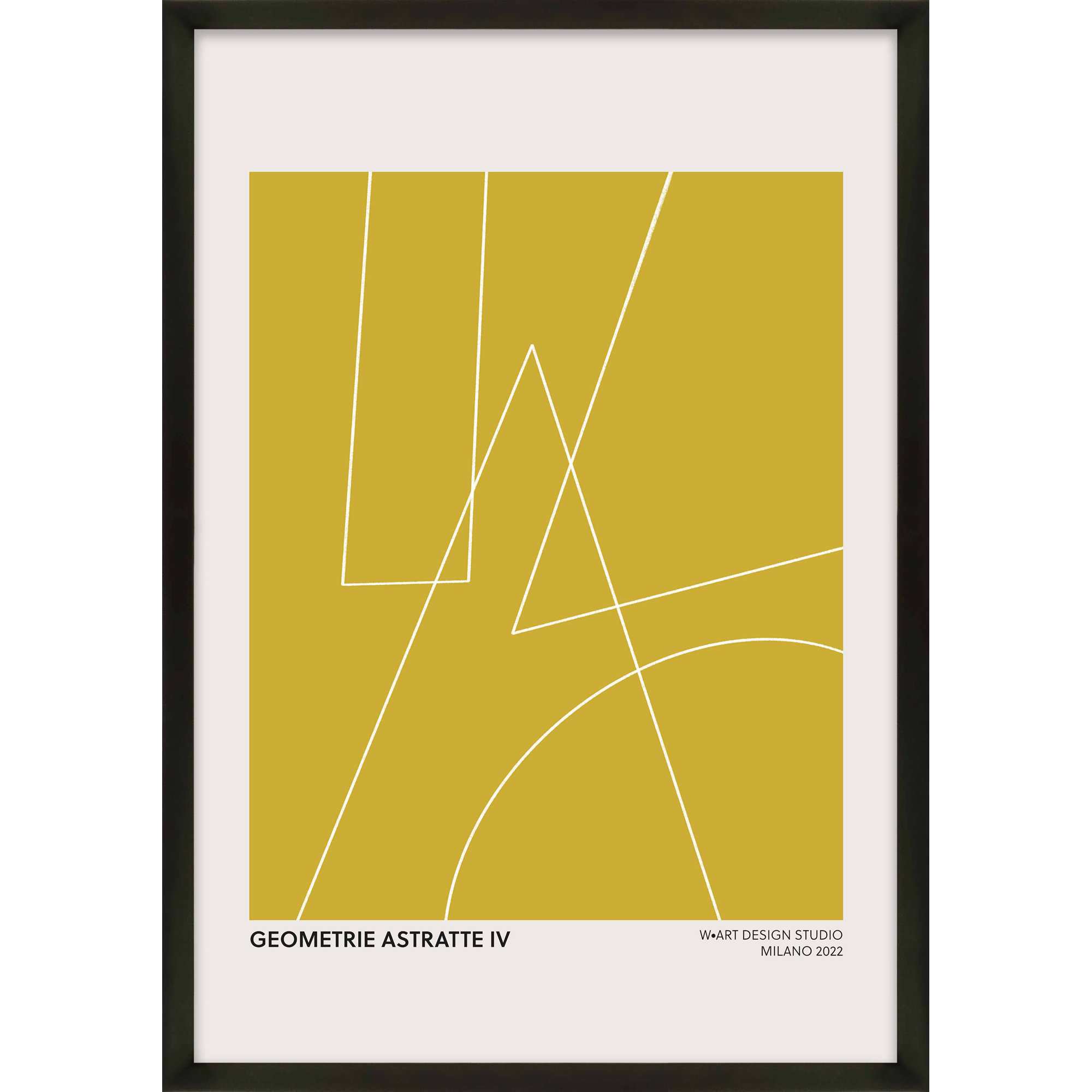 Geometric Abstraction In Yellow by Romina Gadler, 50" H x 35" W x 1.25" D, Black