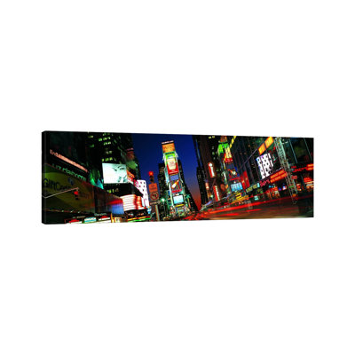 New York Panoramic Skyline Cityscape (Times Square - Night) 1 Piece Wrapped Canvas Panoramic Wall Art