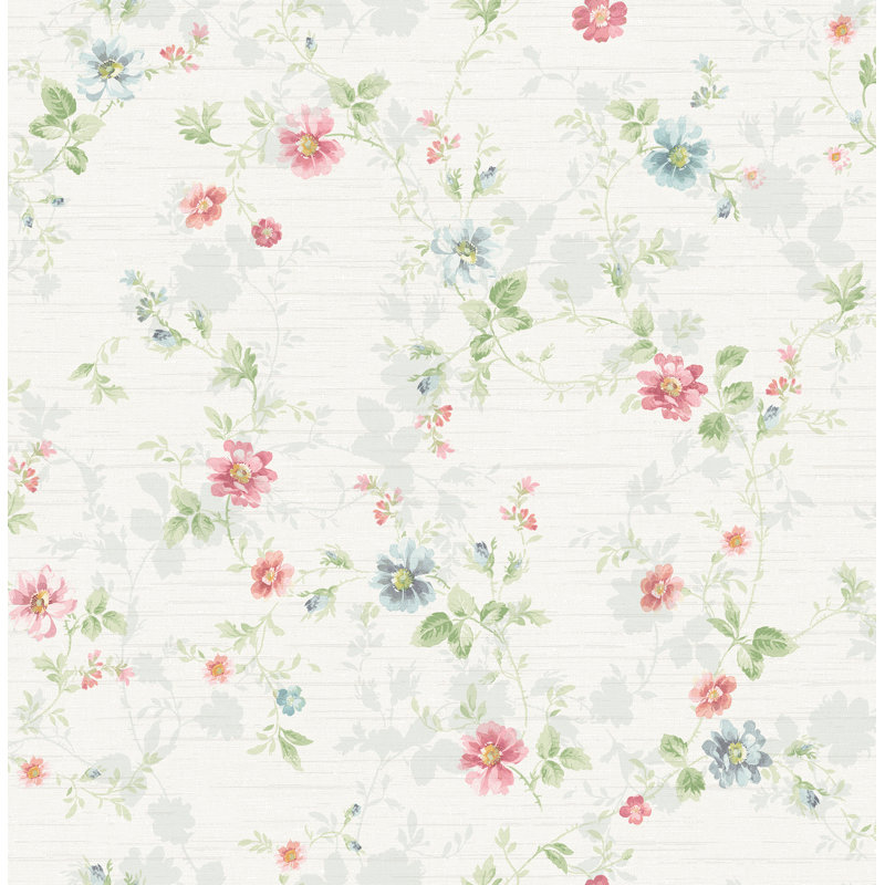 Rouleau de papier peint l 33' 'x l 20,5' 'mini floral trail Doug, Argent / Bleu