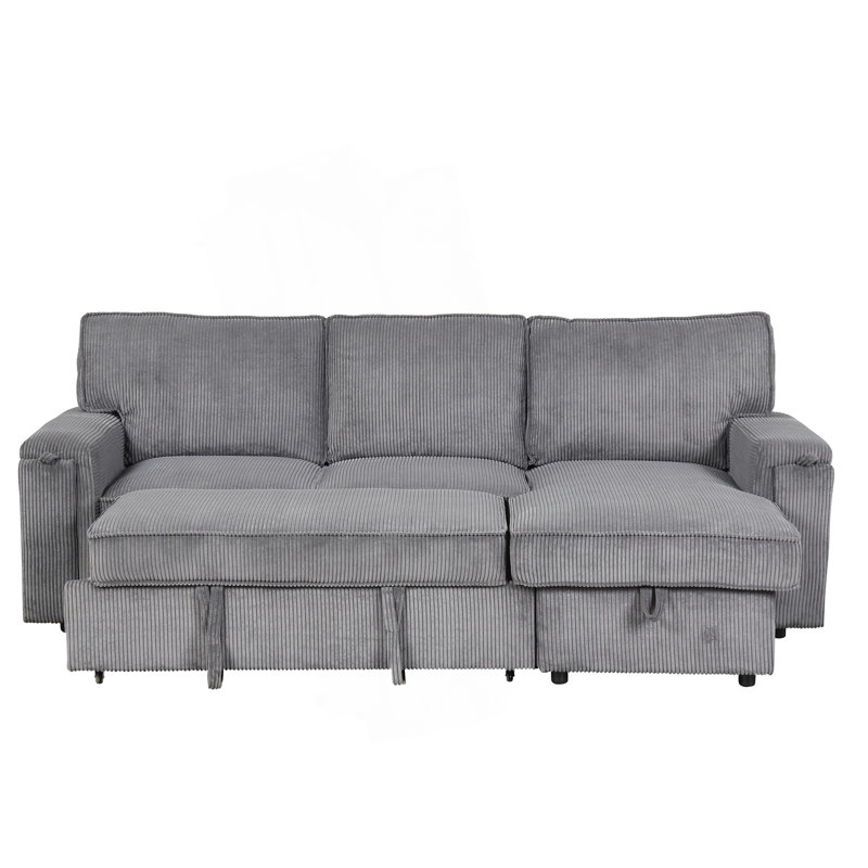 Canapé de salon, canapé-lit modulaire rembourré avec sacs de rangement et 2 porte-gobelets sur les accoudoirs, Gris