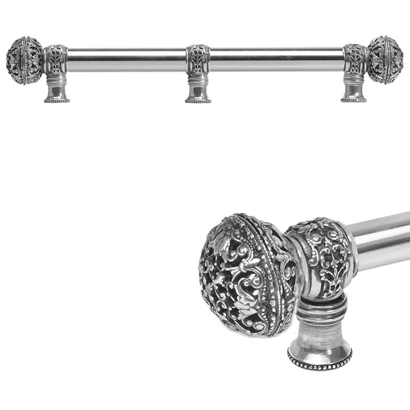 Juliane Grace 22 inches c.c. with 5/8 smooth center long pull & center brace large finial in Antique Brass, 12", Silver