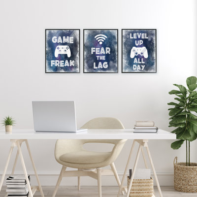 Gamer Quotes with Splash, ensemble de 3 giclées encadrées, design par Marcus Prime