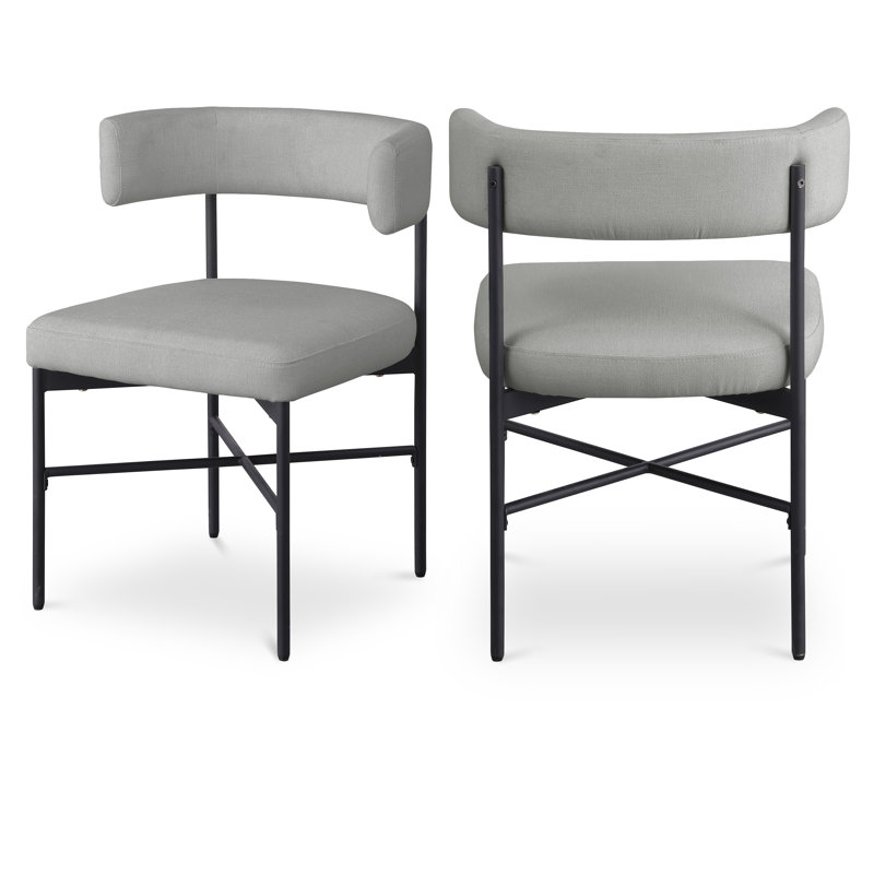 Chaise en tissu texturé Klaidi, Tissu crème texturé en lin, Matte Black