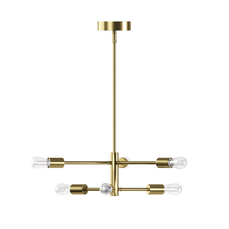 Rensselear 6-Light metal Modern Linear Sputnik Chandelier, Electroplating Brass