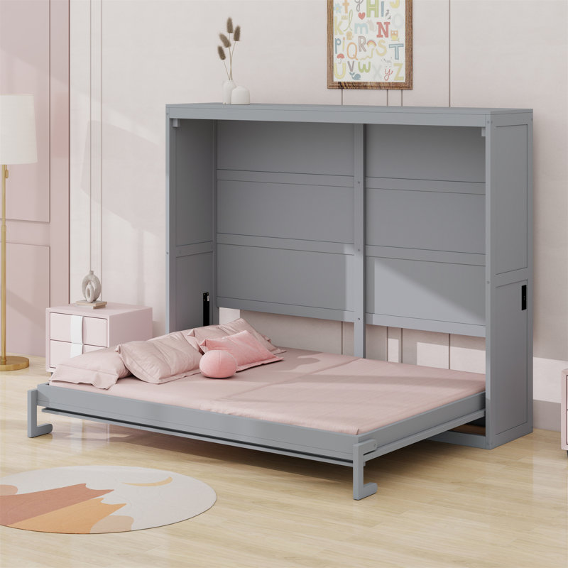 Murphy Bed Cabinet Wall Bed Chest, Gray, Queen