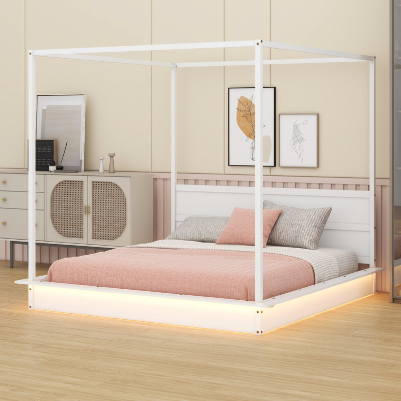 Wood LED Canopy Bed, King