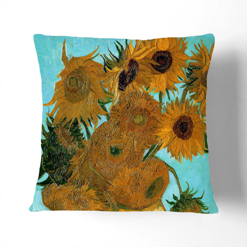 Twelve Sunflowers Square Throw Cushion, 40cm H x 40cm W x 15cm D, White
