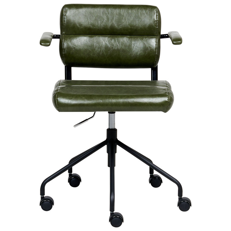 Desk Chair Swivel Faux Leather, Dark Green