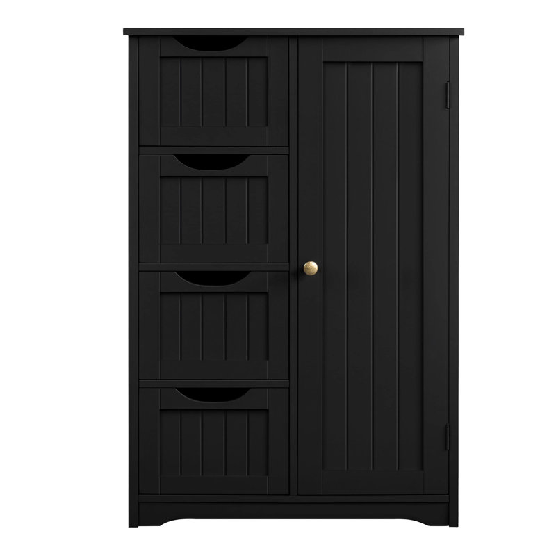 Armoire de rangement en bois avec 4 tiroirs et 1 armoire, Noir