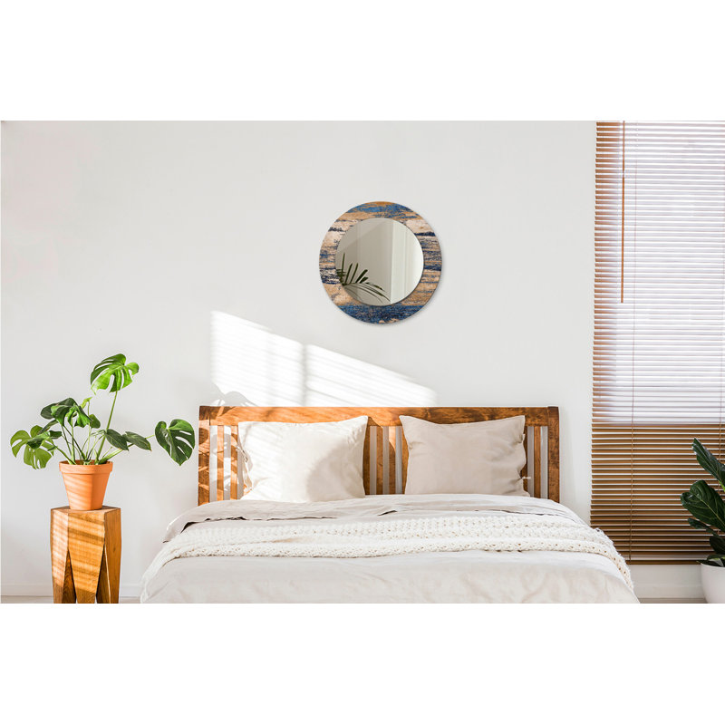 Huldar Glass Flat Wall Mirror, 50cm H x 50cm W, Blue Abstract Wood
