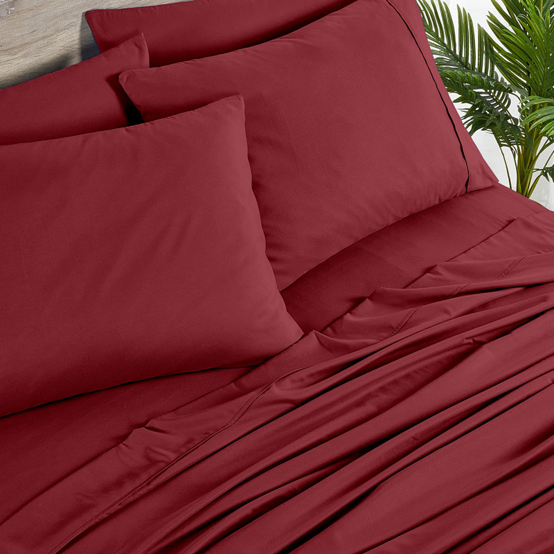 Bibb Home 2000 Count 6-Piece Rayon From Bamboo Sheet Set with Snug Grip, Raspberry, King Sheet Set with 4 Pillowcases