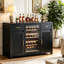 Meuble-bar avec compartiment pour cave à vin, meuble à boissons autoportant avec porte-verres et prise électrique, noir-484894596