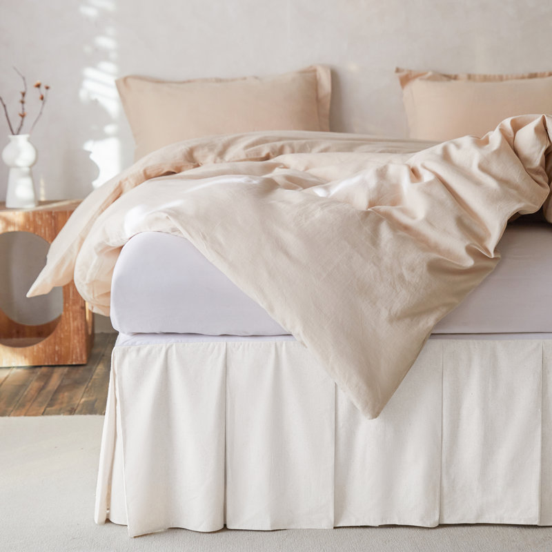 French Linen Pleated Bed Skirt, King, White, 14