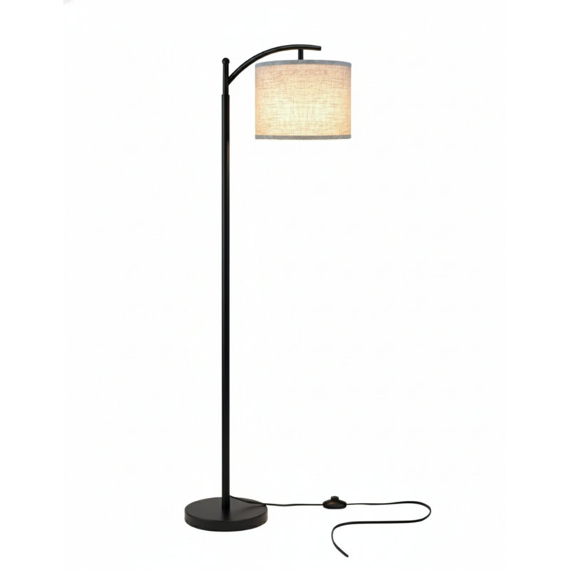Floor Lamp For Living Room With 3 Color Temperatures LED Bulb, Standing Lamp Tall Industrial Floor Lamp Reading For Bedroom, Office (9W LED Bulb, Beige Lampshade Included) -Black