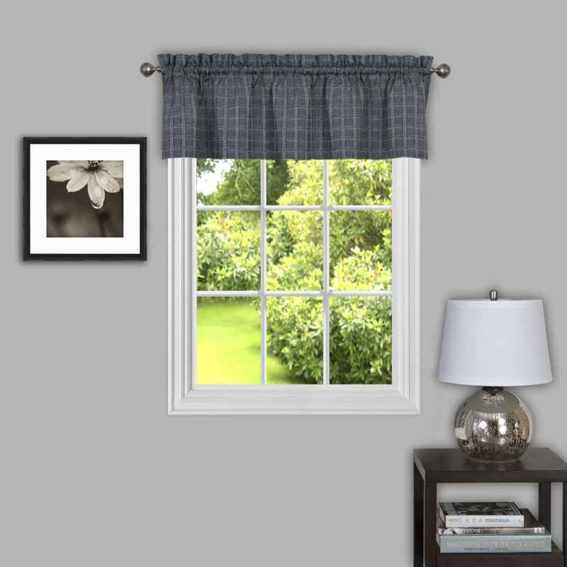 Aguero Plaid Tailored Window Valance, Charcoal Gray, 58" W x 14" L