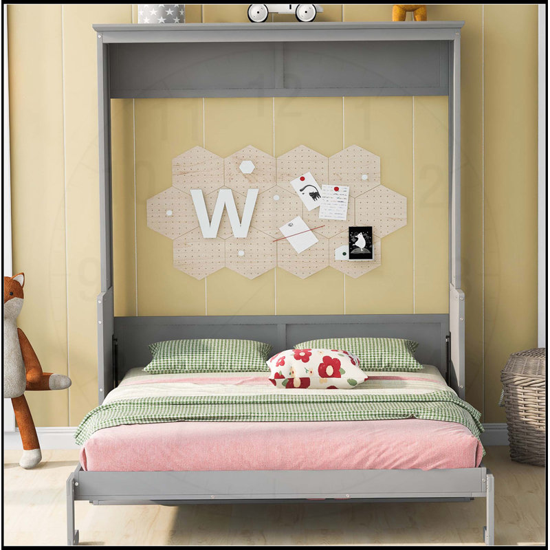 Grand lit escamotable avec tablette, gris