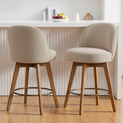 26" Swivel Upholstered Counter Stool With Solid Wood Frame And Mid Back