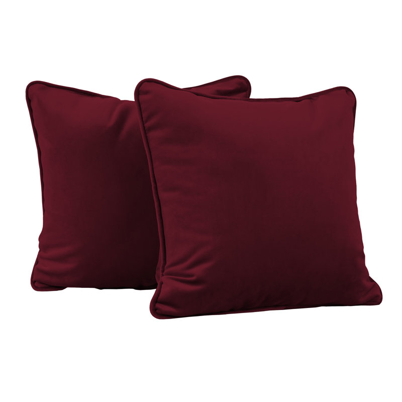 Rectangle Lumbar Microfiber Pillow with Piping, 2-pack, Square 15", Bordeaux