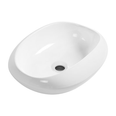 Lavabo vasque ovale en céramique - Bassin de salle de bain incassable de 18,1 po x 15 po, finition brillante résistante aux fissures, sans trou de robinet sans bonde, hauteur de 5,5 po pour les petits comptoirs (homologué pour un emballage sécuritaire)