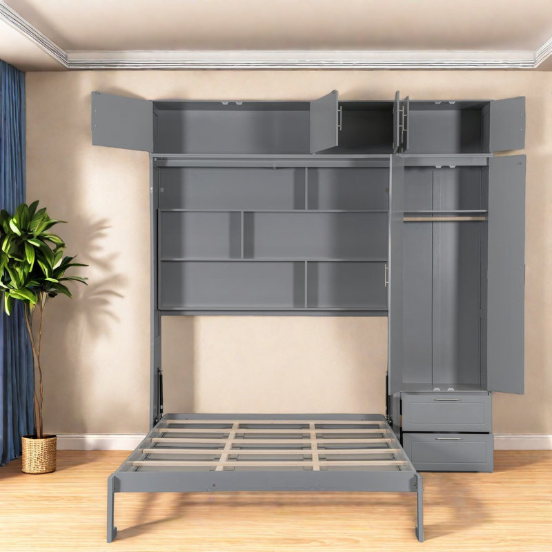 Grands lits escamotables peu encombrants avec solutions de rangement en MDF gris